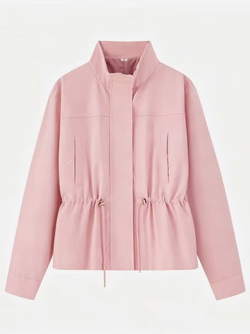Cinched Waist Lightweight Stand Collar Jacket