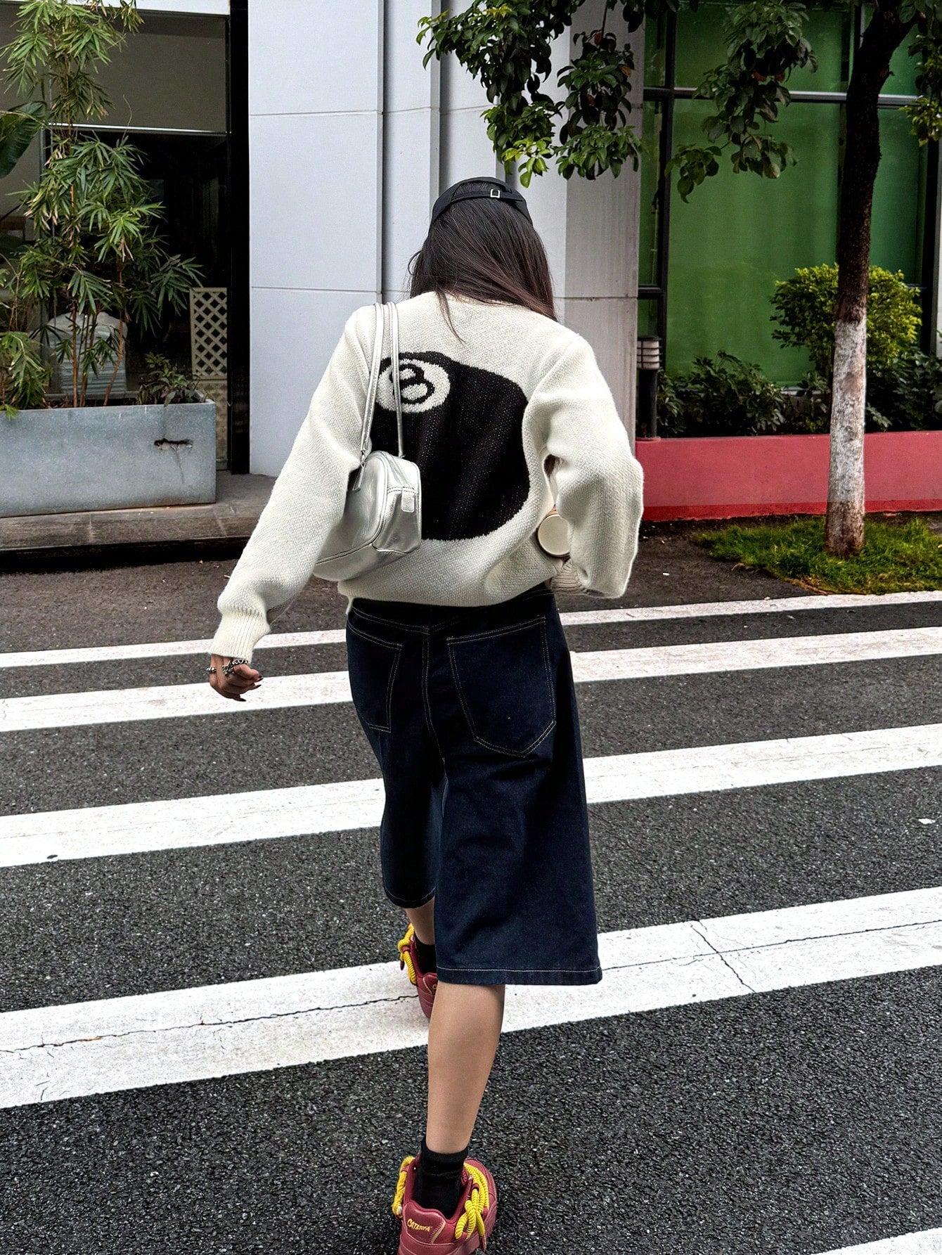 Oversized Graphic Eight Ball Knit Sweater