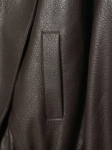 Oversized Brown Faux Leather Bomber Jacket