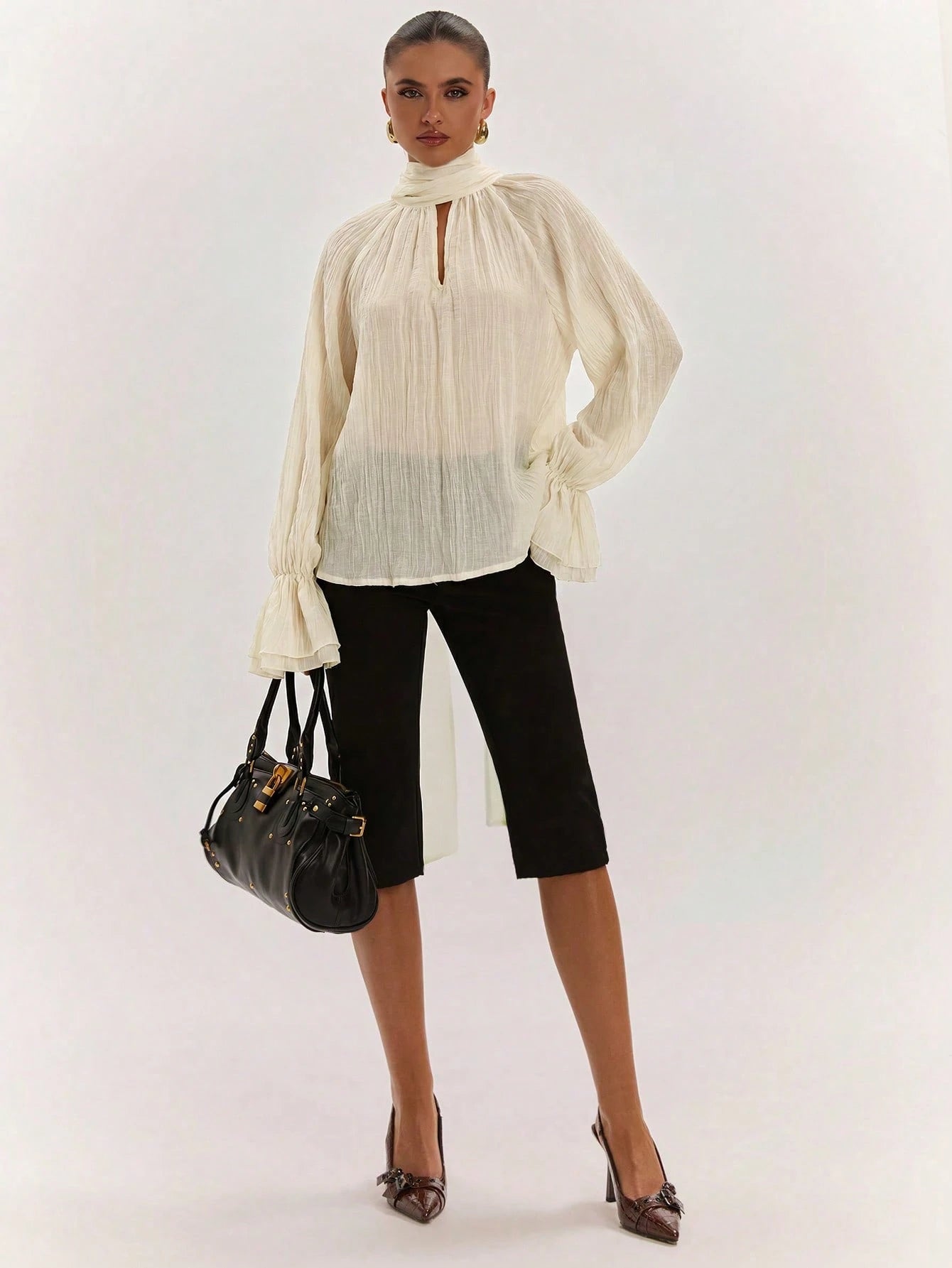 Elegant High Neck Bell Sleeve Blouse
