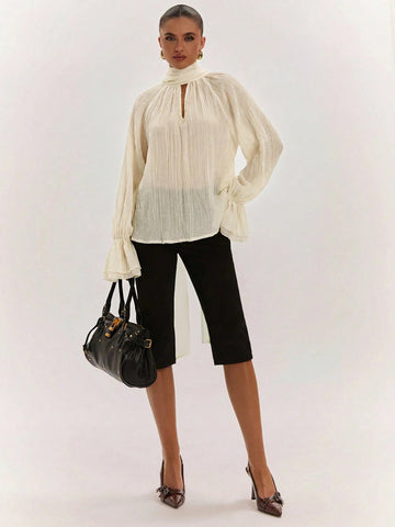 Elegant High Neck Bell Sleeve Blouse