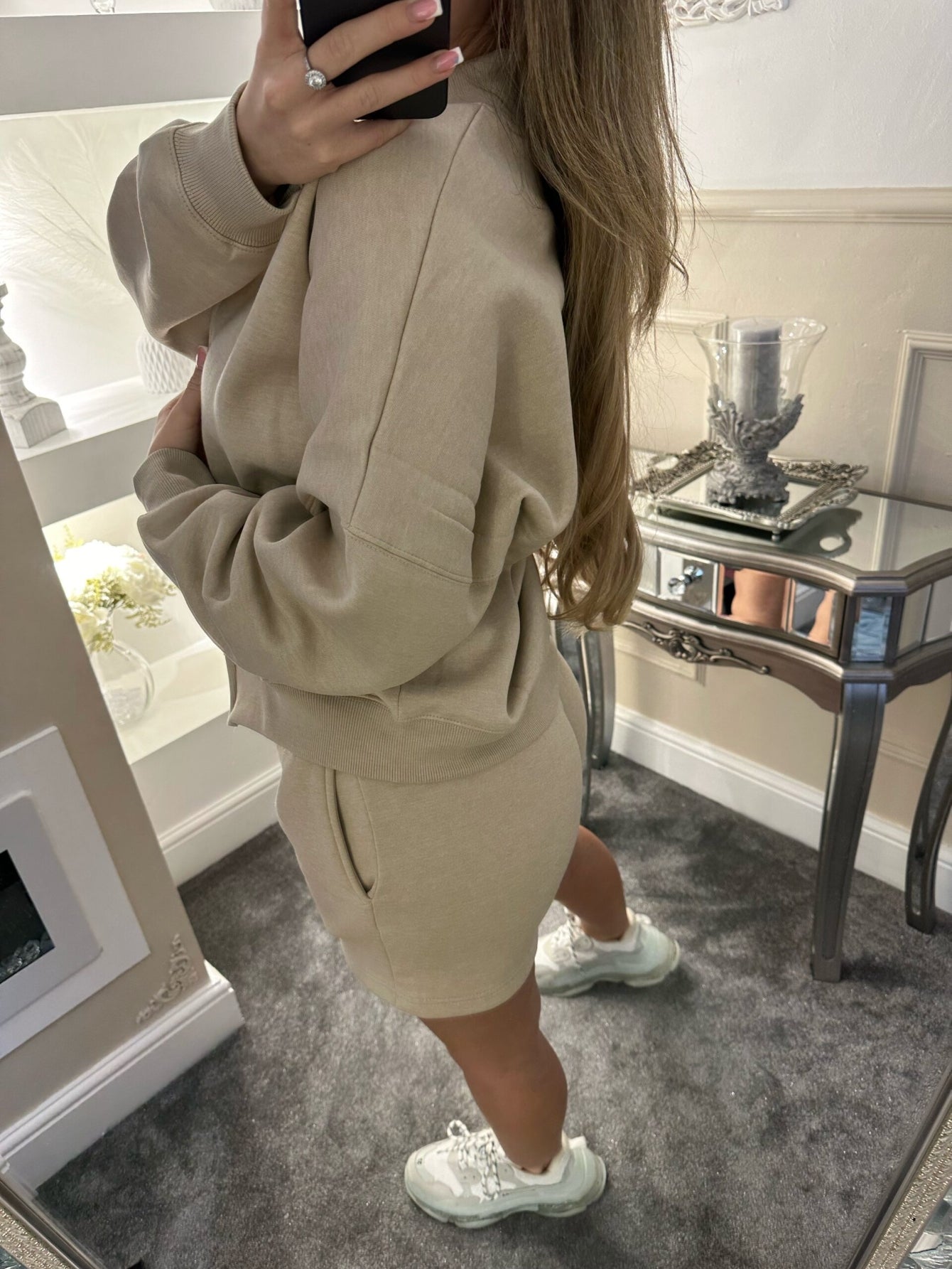 Zip-Front Jacket Matching Shorts Casual Set-Light Gray