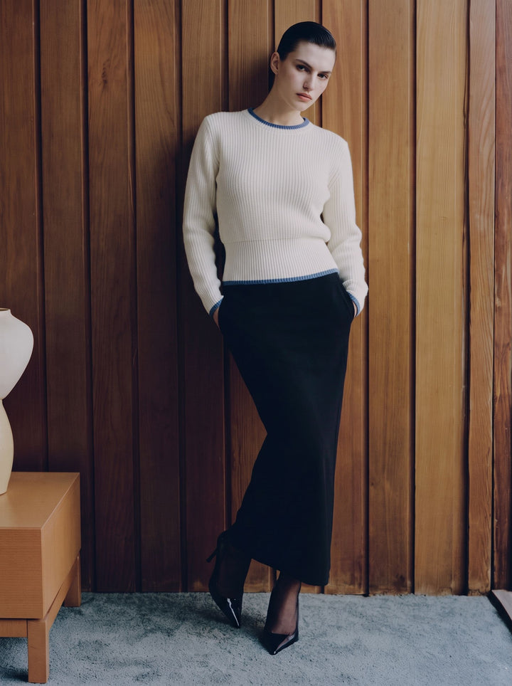Soft Contrast Trim Crewneck Sweater