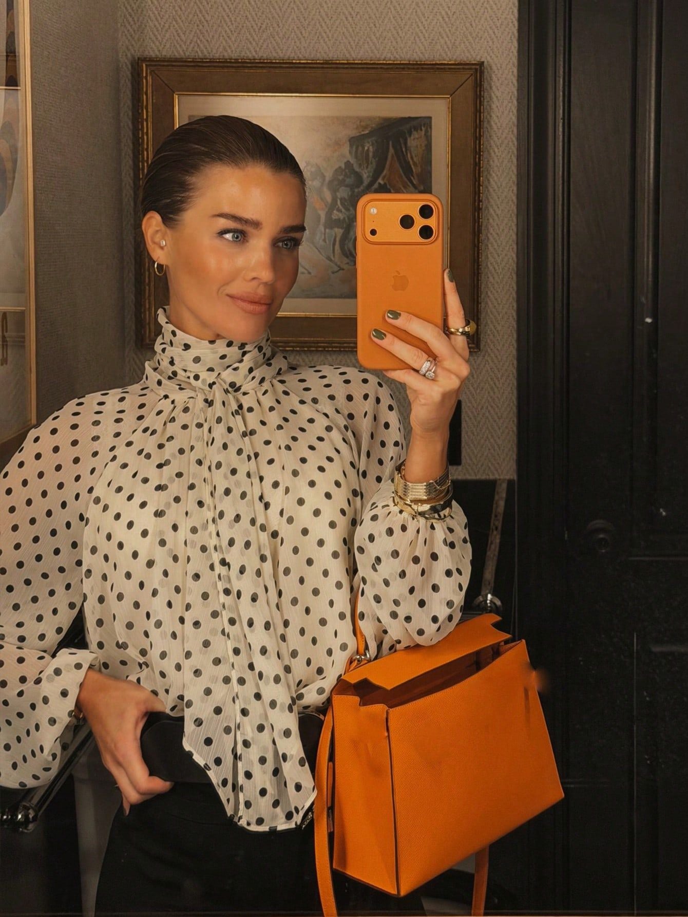 Elegant Polka Dot Bow Blouse