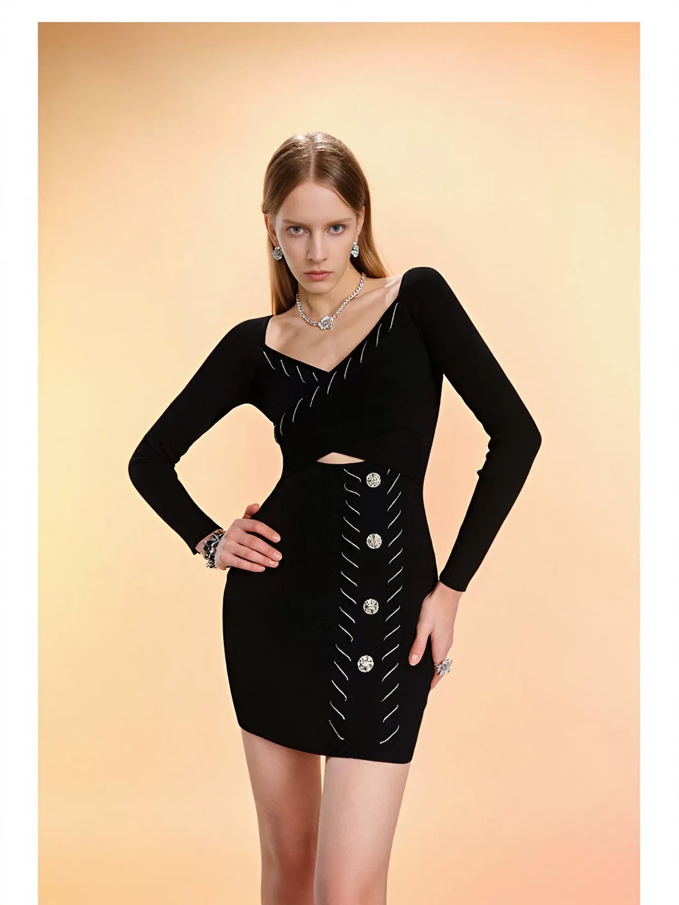 Elegant Cutout Buttoned Knit Dress