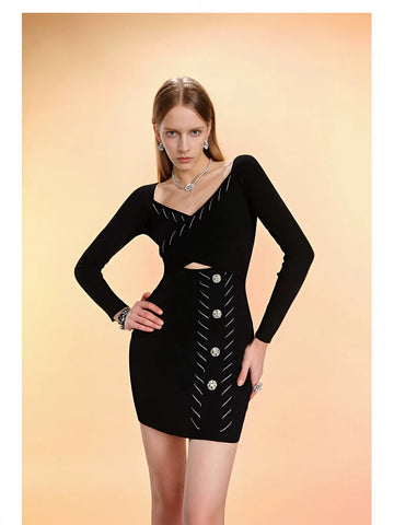 Elegant Cutout Buttoned Knit Dress