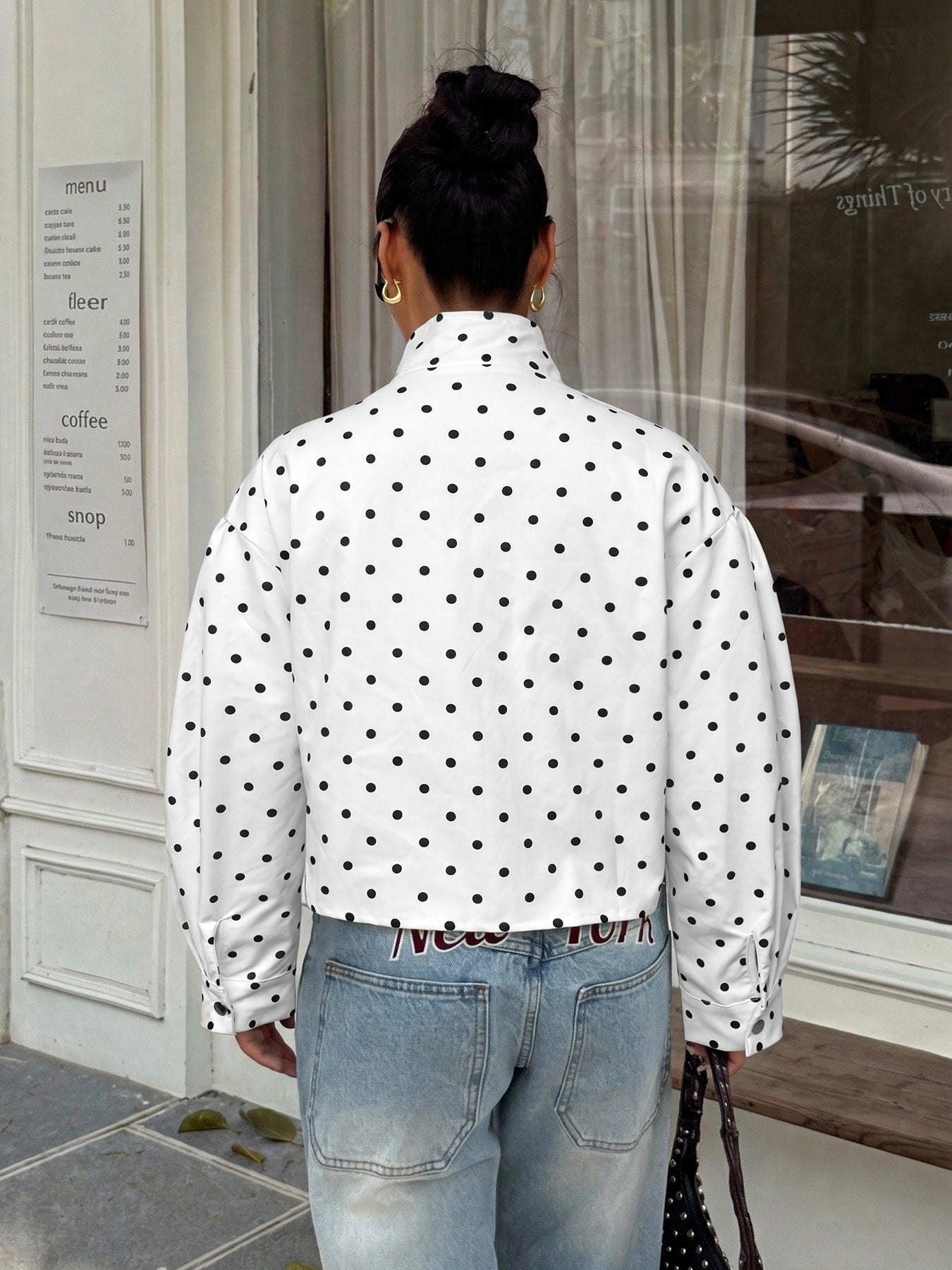 Polka Dot Mock Neck Jacket