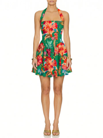 ROMÉE Floral Print  Halter Neck Tie Back Mini Dress
