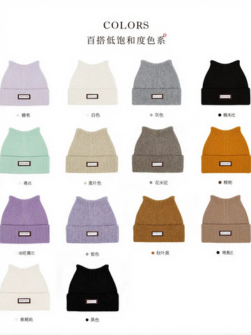 Cute Cat Ear Ribbed Knit Beanie