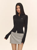 Slim Fit Zip Up Ribbed Top