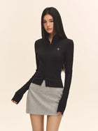 Slim Fit Zip Up Ribbed Top