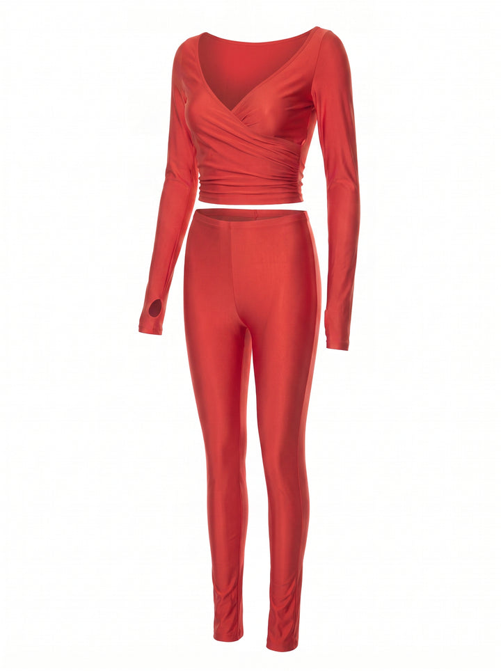 Sexy V Neck Slim Pants Set