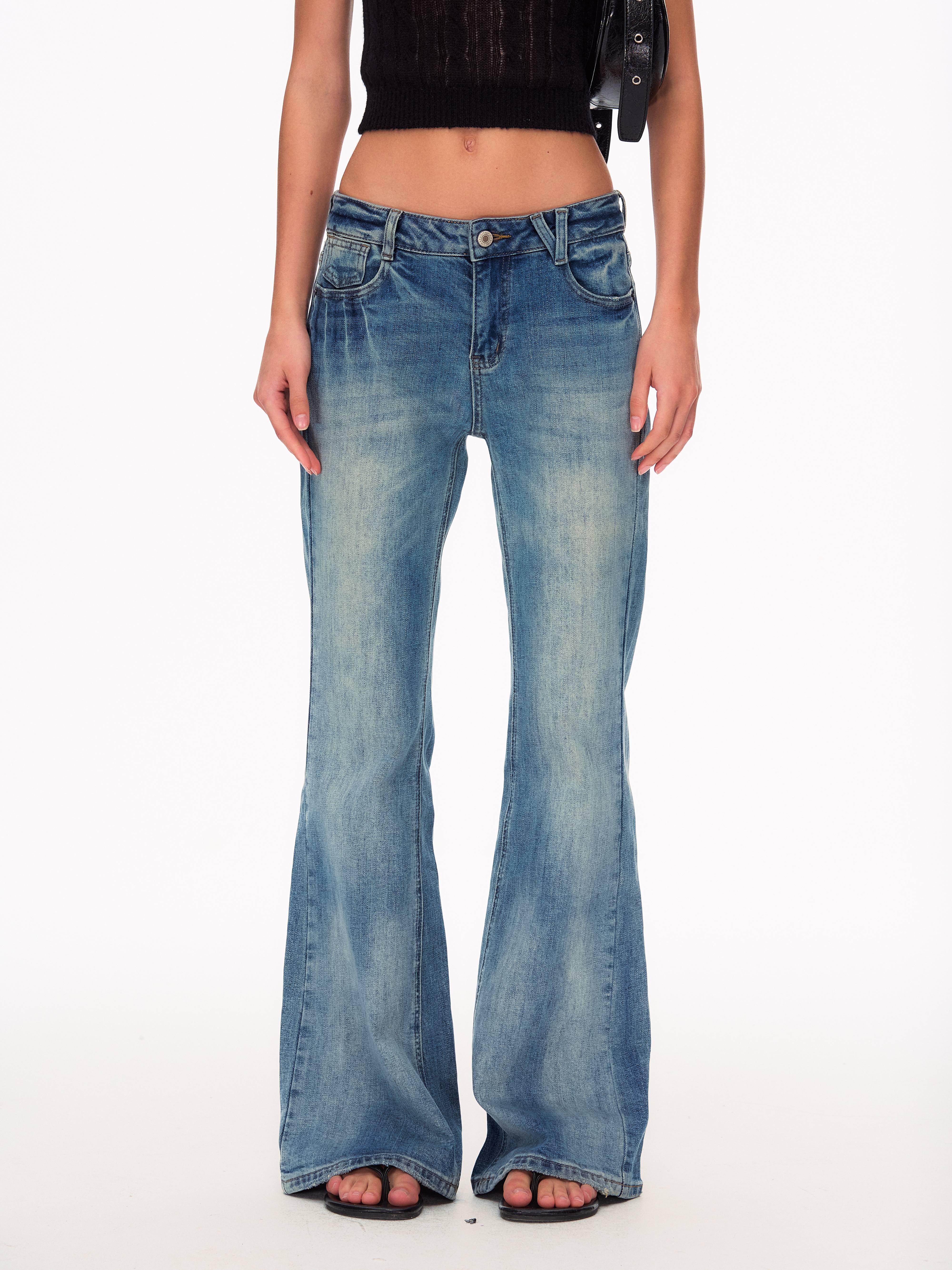 Stretchy Low Rise Flared Jeans