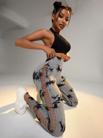 Lace Up Tie Dye Yoga Leggings