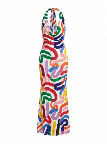 Norah ZHAO's Abstract Swirl Print Midi Dress