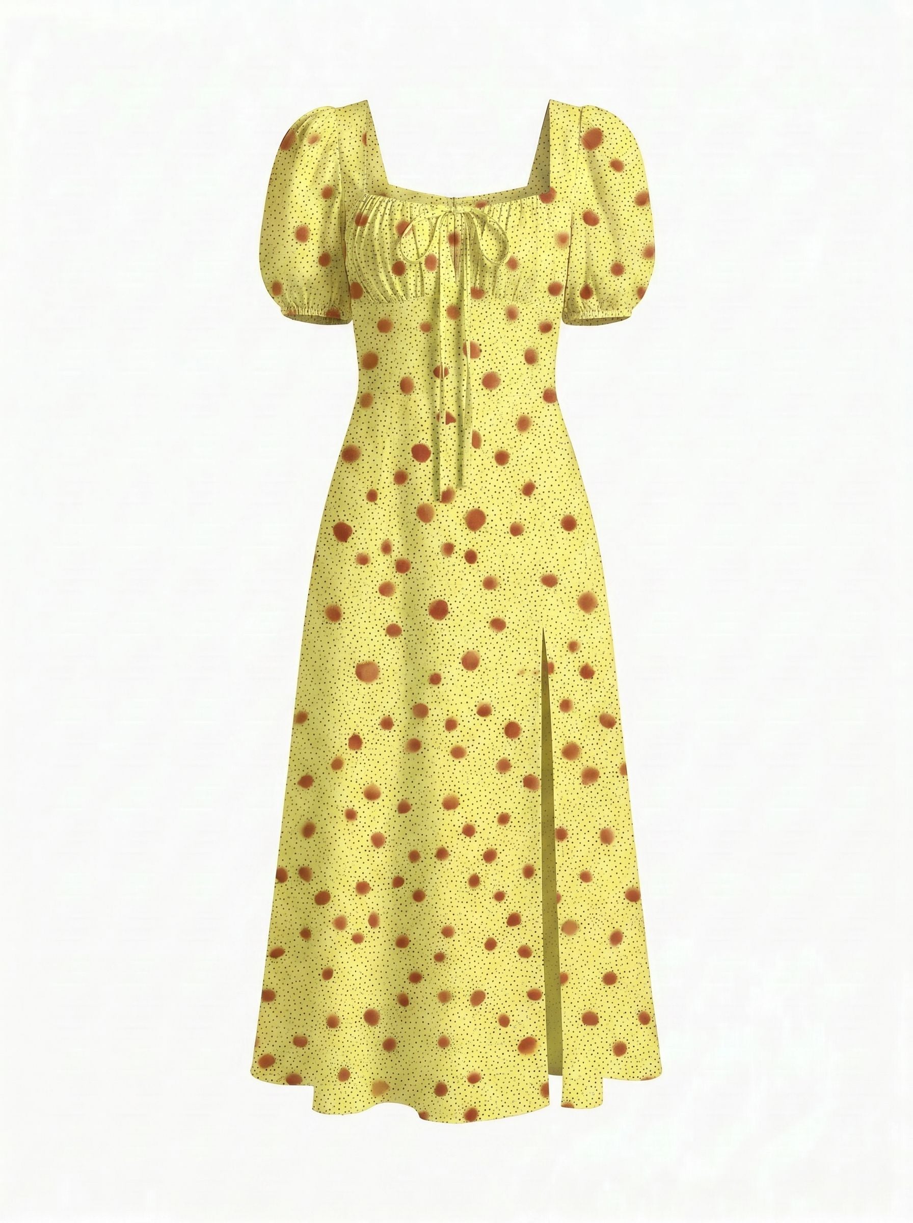 Floral Print Puff Sleeve Tie MidiDress