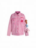 Oversized Pink Graphic Denim Jacket