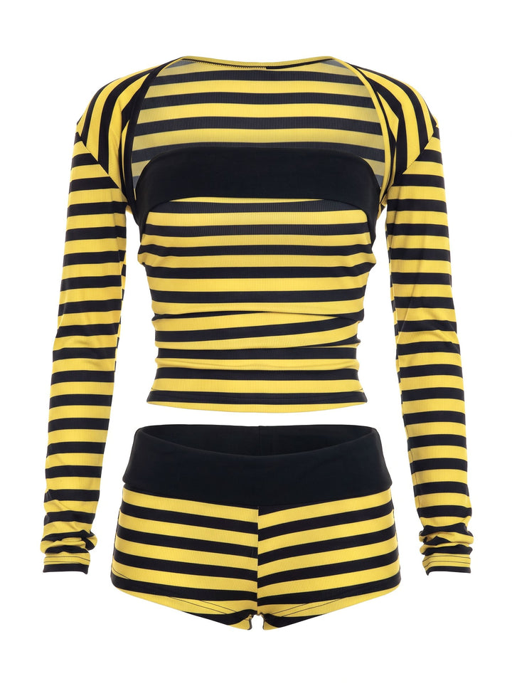 Striped Ribbed Tube Top Shorts Set