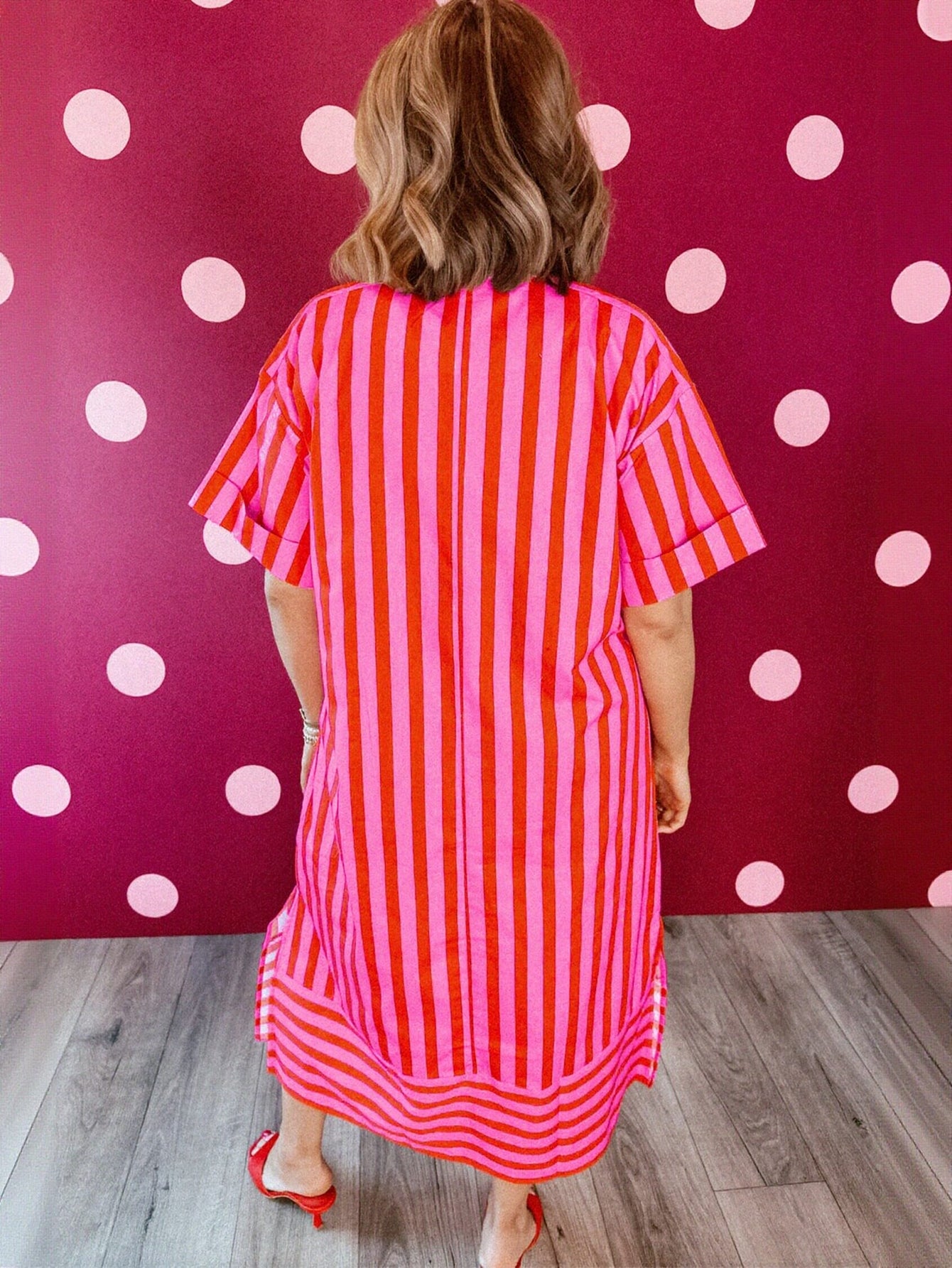 Vibrant Striped V Neck Midi Dress
