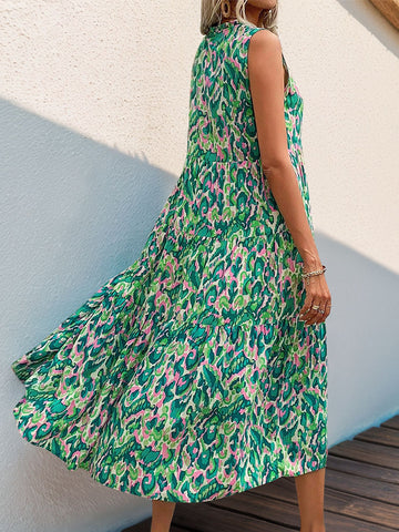 Teal Abstract Print Fringe Detail Maxi Dress