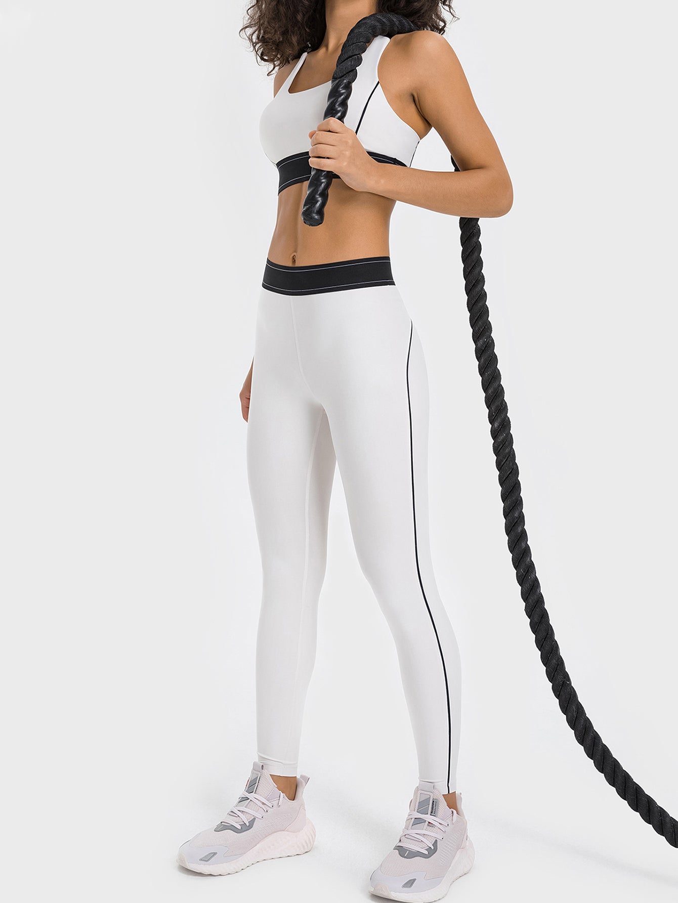 Crossback Sports Bra Side-Stripe Leggings Athletic Set-Multicolor