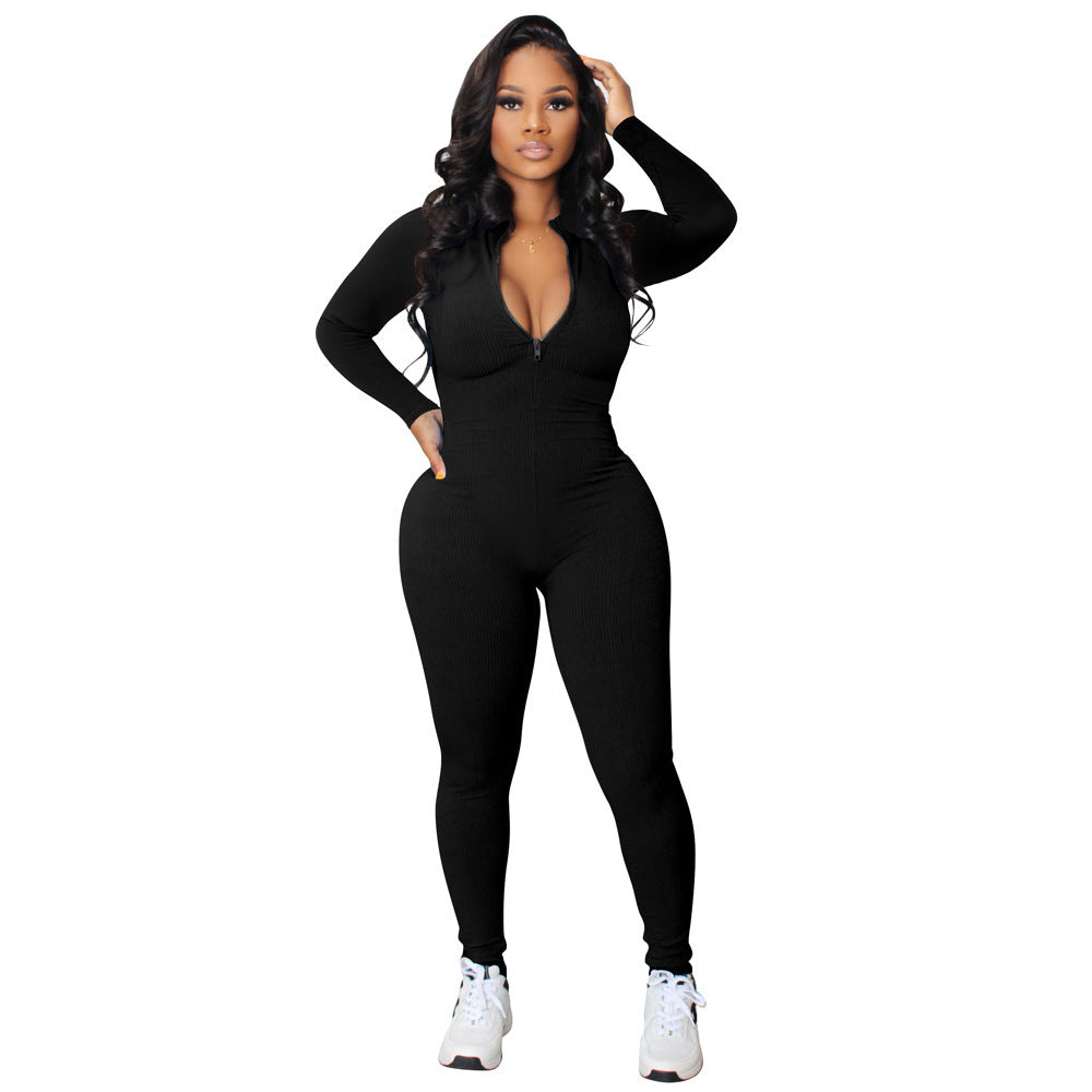 Slim Fit Zip Up Jumpsuit