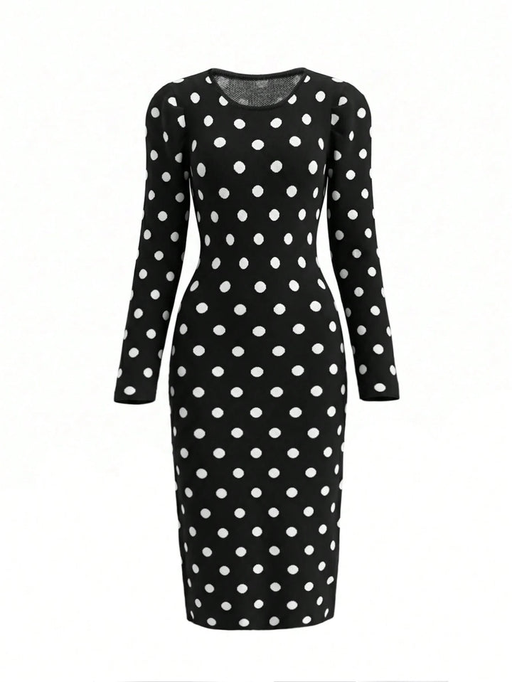 Elegant Polka Dot Knit Sweater Dress