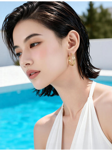 Textured Twisted Gold Hoop Earrings