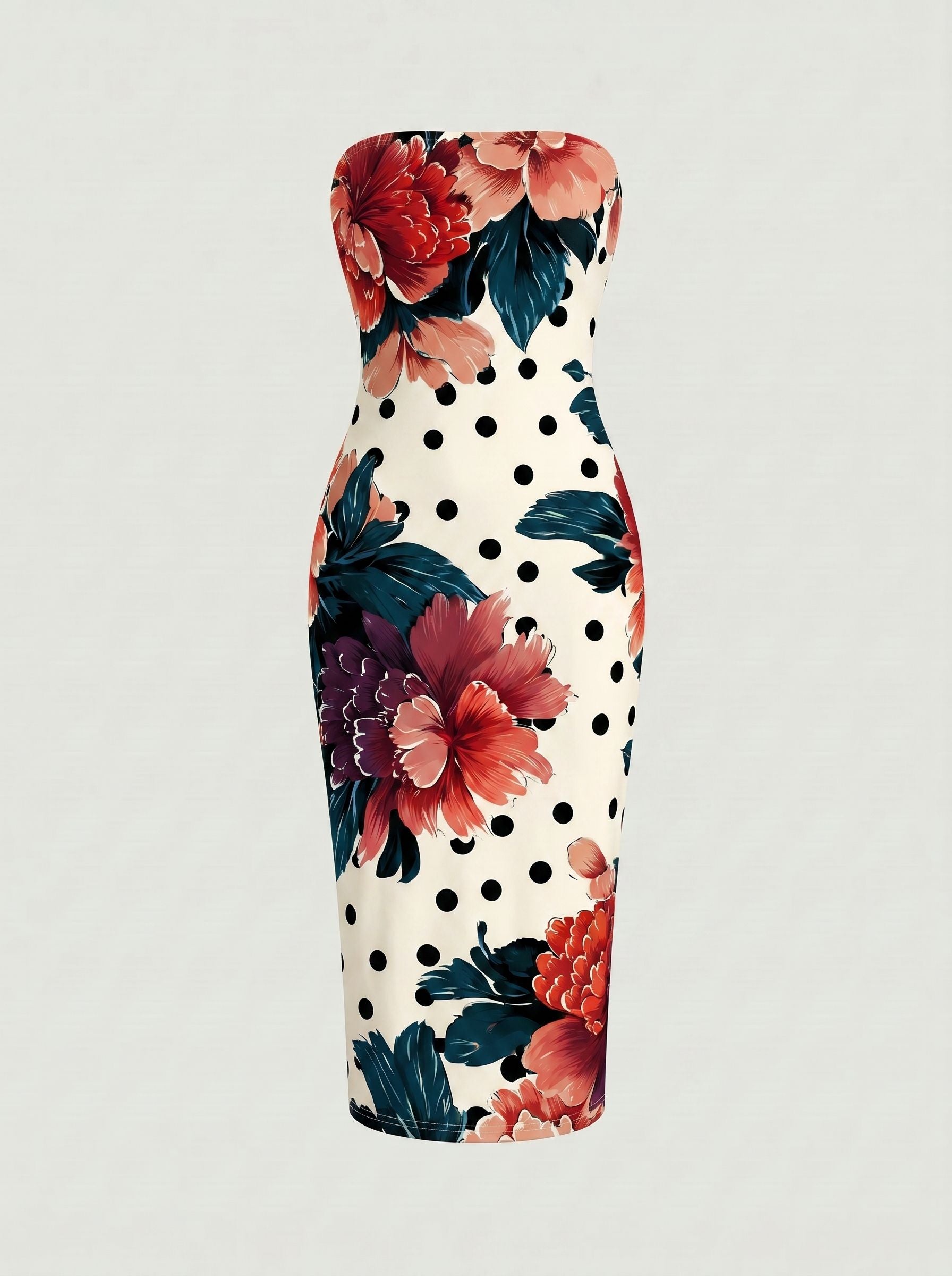 MAIA Floral Print Strapless Sheath Midi Dress