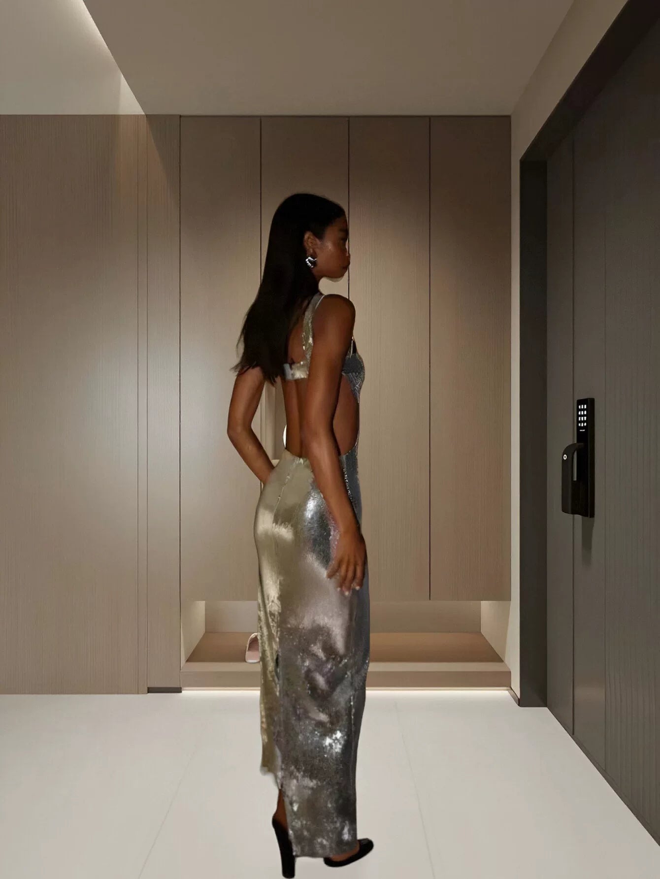 Glittery Cutout Back Maxi Dress