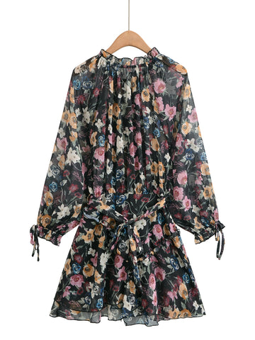 Boho Floral Print Chiffon Dress