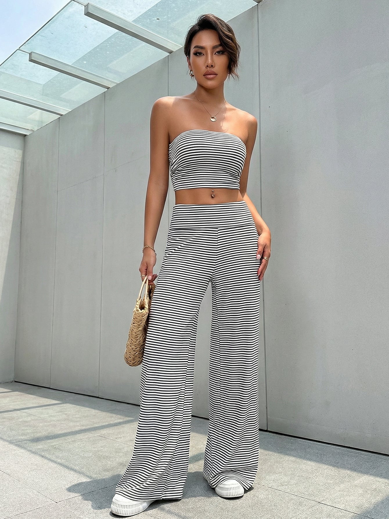 Striped Strapless Chic Pants Set