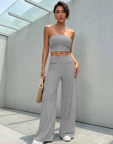 Striped Strapless Chic Pants Set