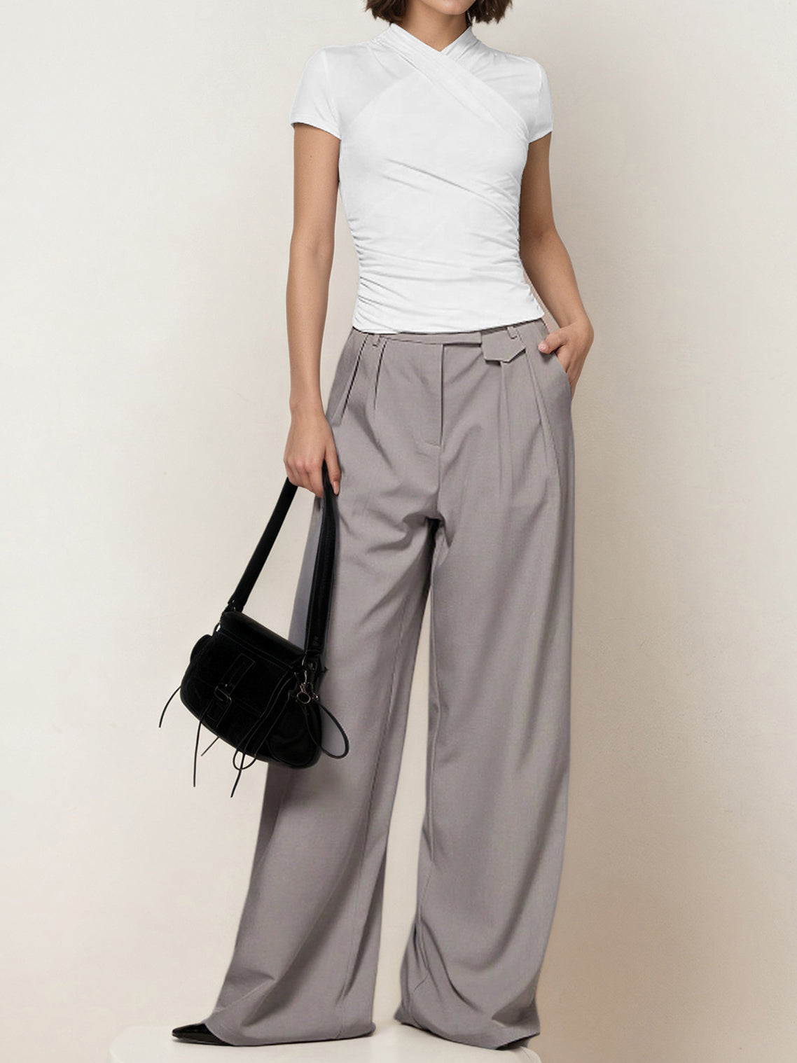 Cross Neck Ruched T-Shirt