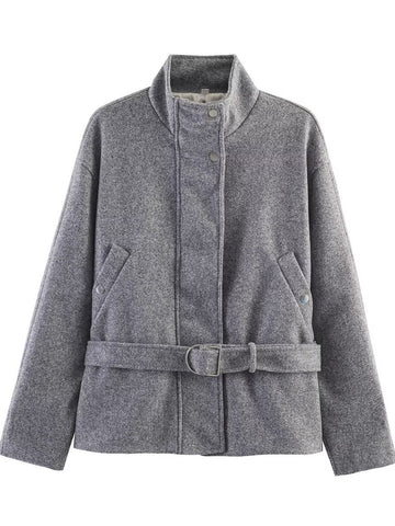Cozy Belted Stand Collar Wool Jacket