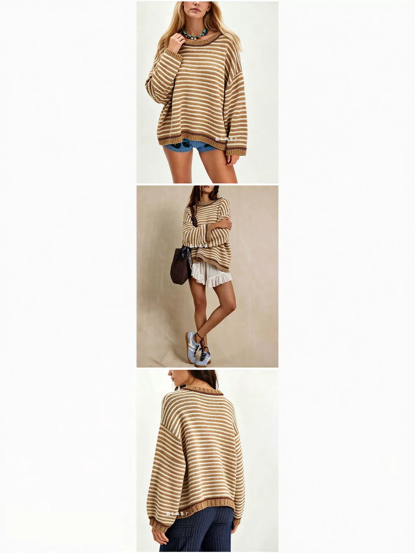 Oversized Striped Crewneck Knit Sweater