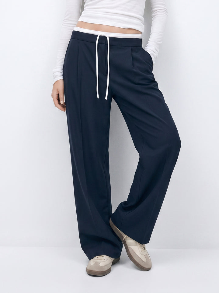 High Waisted Drawstring Wide Leg Pants