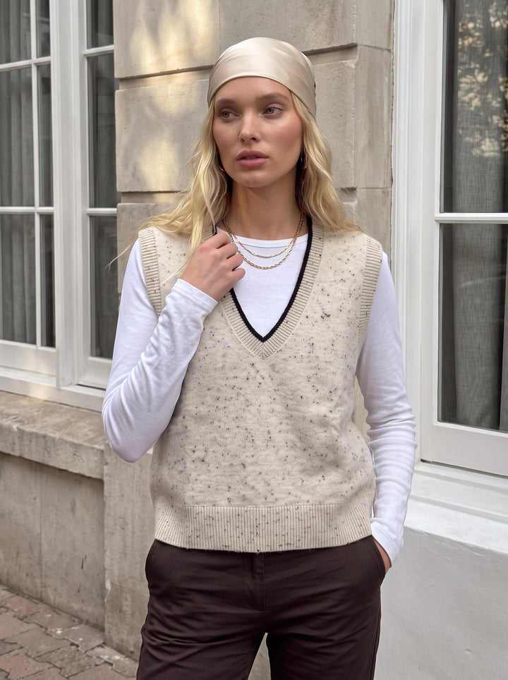 Speckled V Neck Knit Sweater Vest