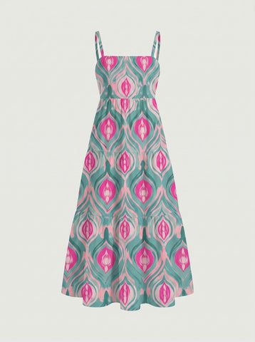 FLORA Floral Print Tiered Strap Midi Dress