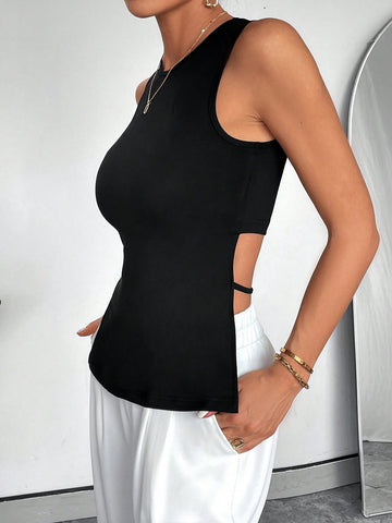 Round Neck Cut Out Sides Tank Top