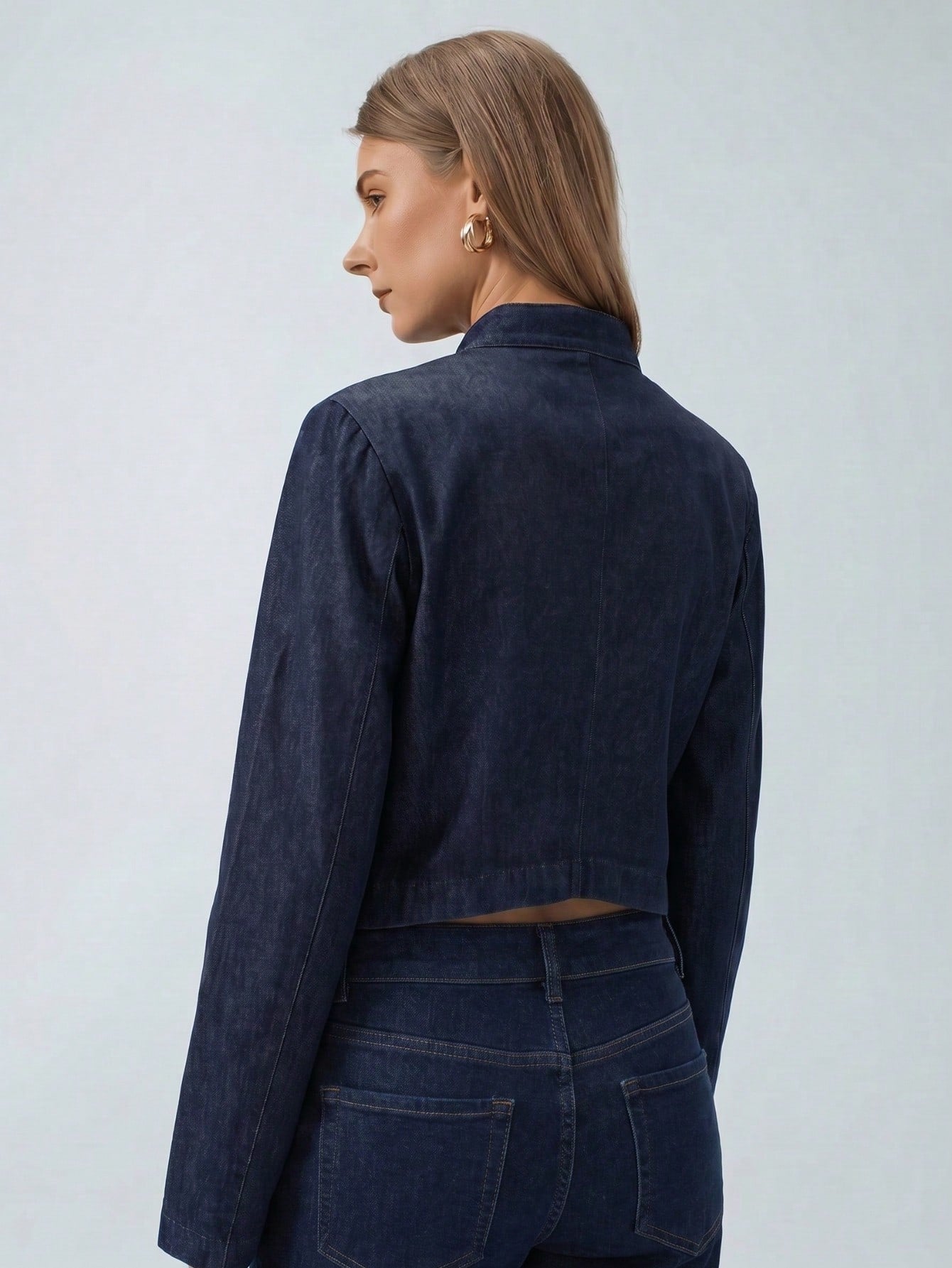 Military Inspired Cropped Denim Jacket