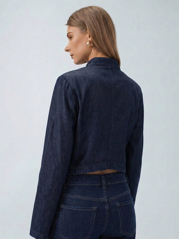 Military Inspired Cropped Denim Jacket