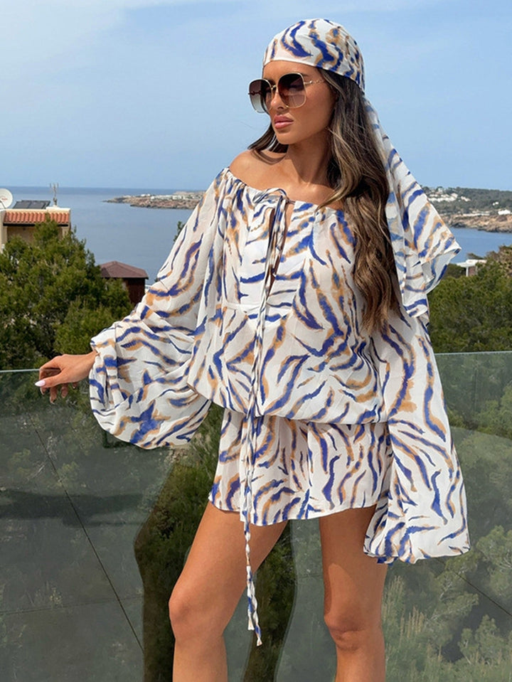 Off Shoulder Zebra Print Romper Dress