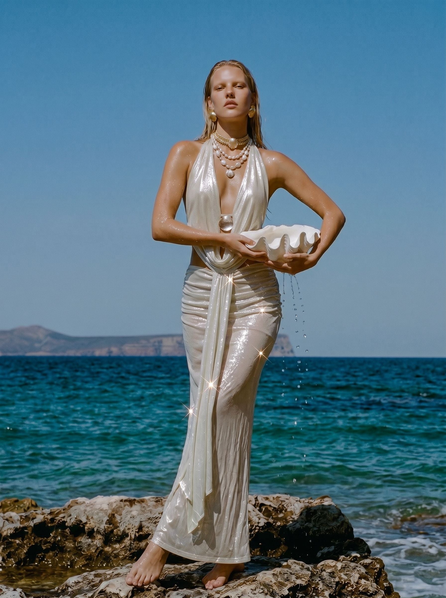 Haltered Neck Shimmery Elegant Skirt Set