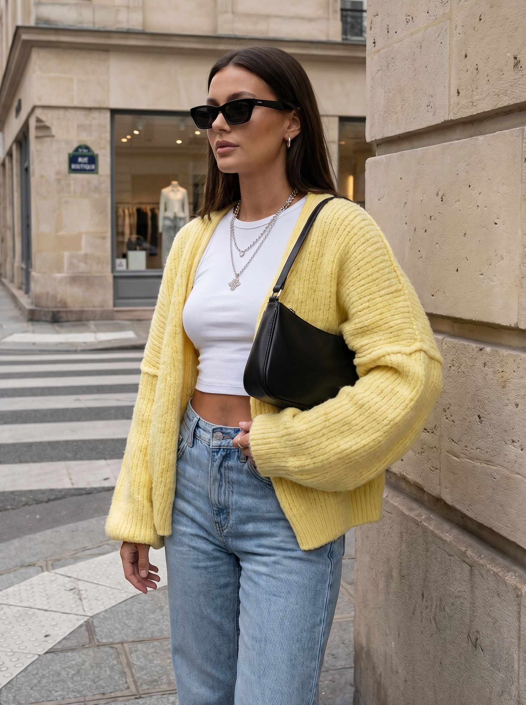 Oversized Chunky Knit Yellow Cardigan