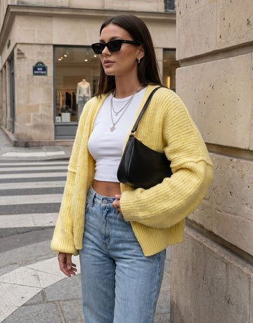 Oversized Chunky Knit Yellow Cardigan