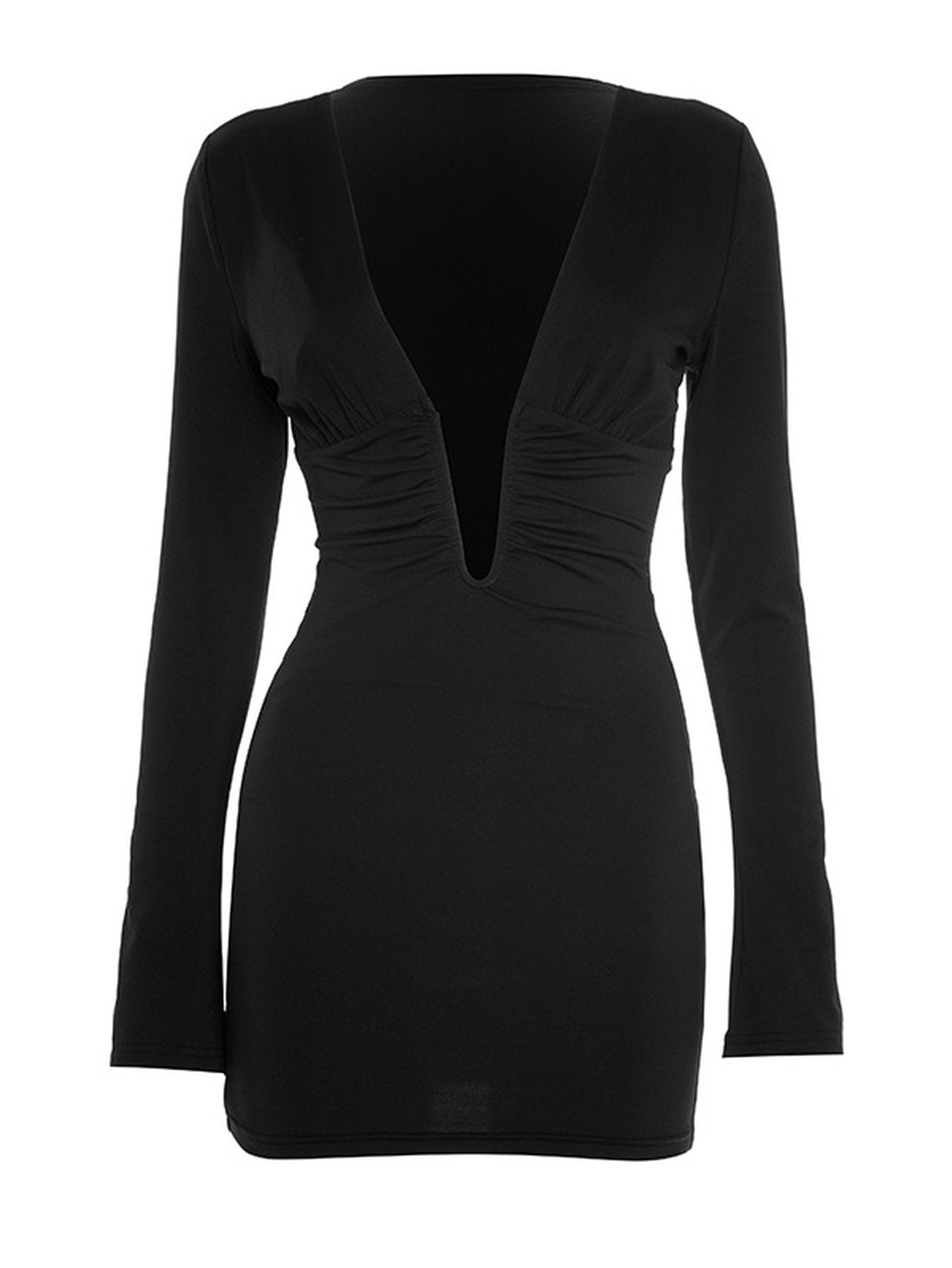 Sexy Plunging Neck Ruched Mini Dress