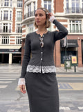Lace Trim Ribbed Knit Set
