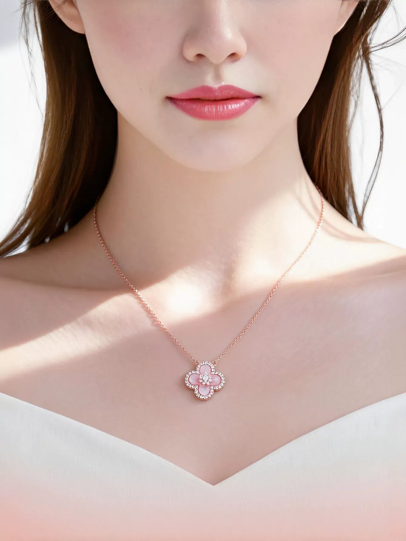 Dainty Floral Shell Clover Necklace