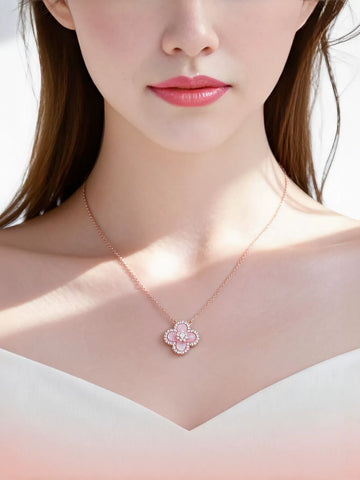 Dainty Floral Shell Clover Necklace